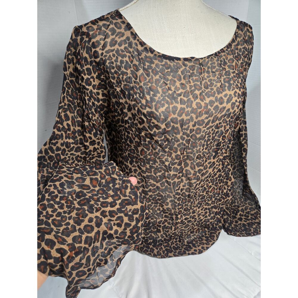 Vtg 90's Y2K 100% Cotton Leopard Print Loose M Boho Indie Blouse See-through